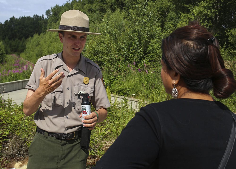 Scenes from the Denali South Viewpoint where National Park Ranger Jason Gablaski talks to visitors about bears, other wildlife found in the park, and the mountain, on Saturday, July 15, 2017.