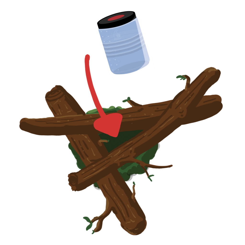 An illustration of a BearVault and some resting logs.